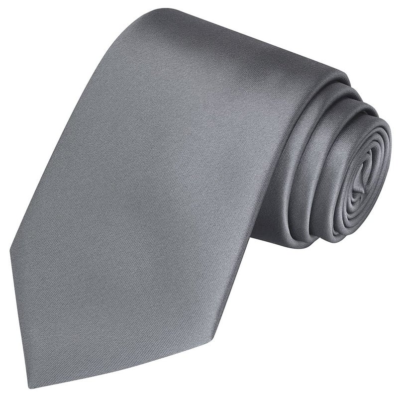 KissTies Mens Silk Gray Tie Solid Satin Wedding Necktie + Gift Box - Image 1